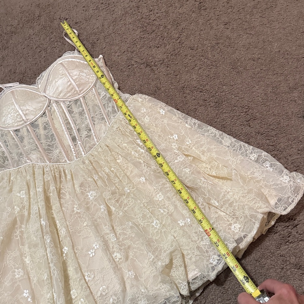 NWT AKIRA Brunchin Lace Mini Dress-Sz 1X-Cream Floral Overlay-Sheer Corset Top - Picture 12 of 15